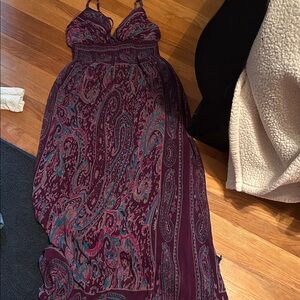 Elegant Paisley Maxi Dress - Purple and Teal